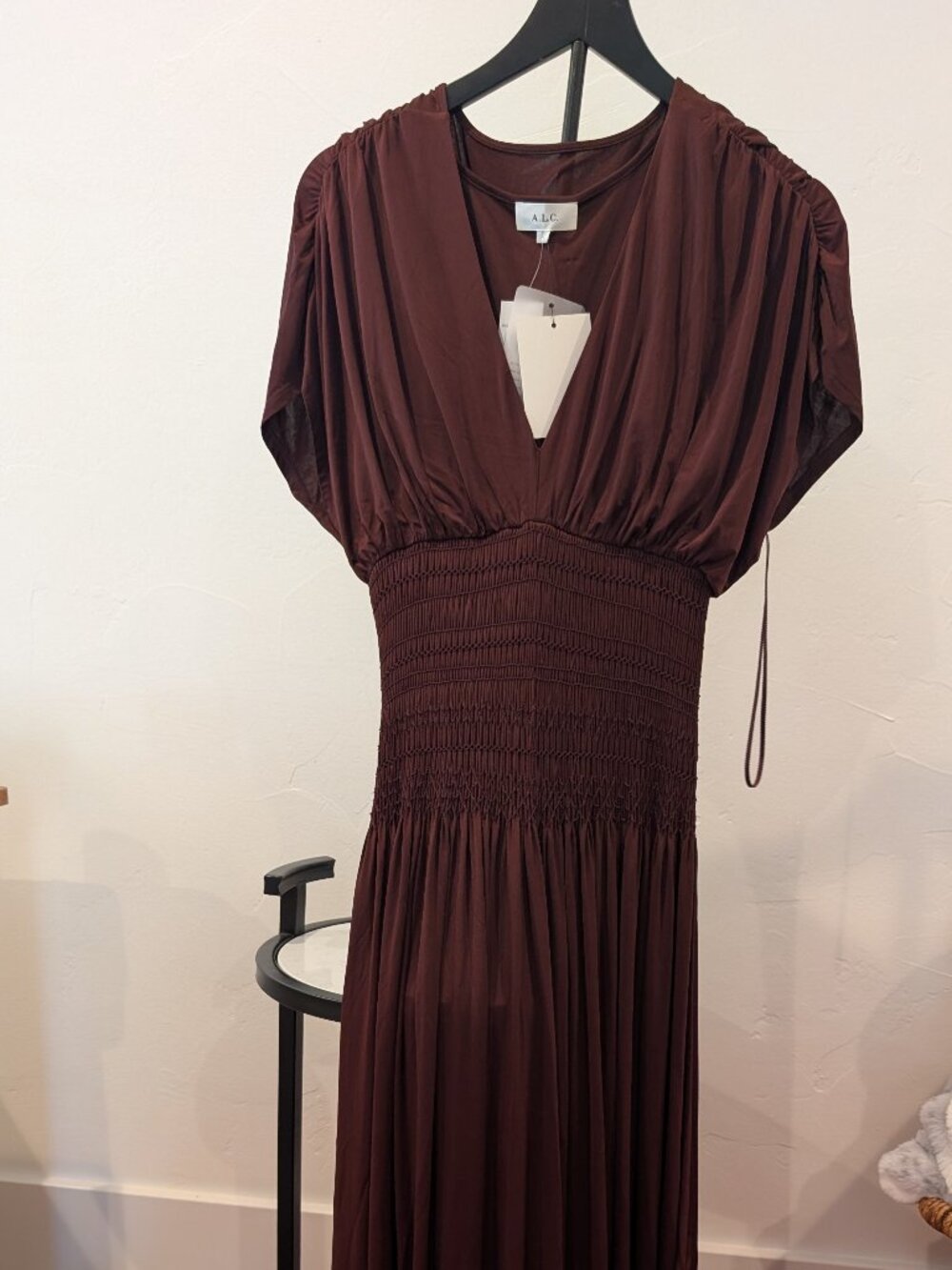A.L.C. Delicate Smocked Maxi Dress • Deep Burgundy • Size L • NWT $695 - Picture 4 of 4